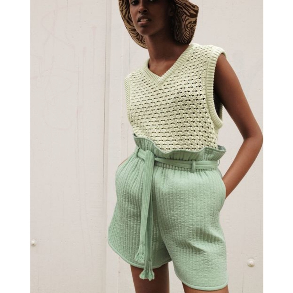 Samsoe & Samsoe Ember green vineyard quilted shorts